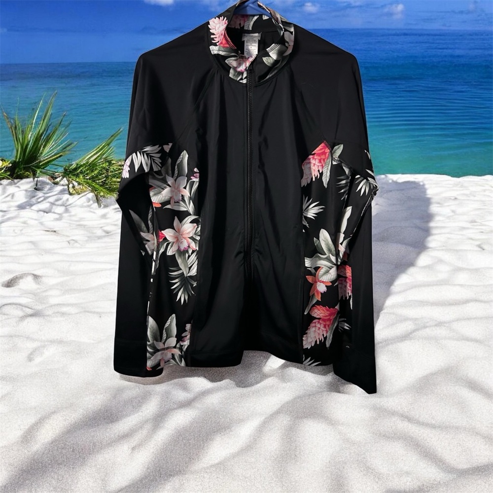 BNWT Tommy Bahama women's Ginger Flowers long-sleeve, zip-front rash guard